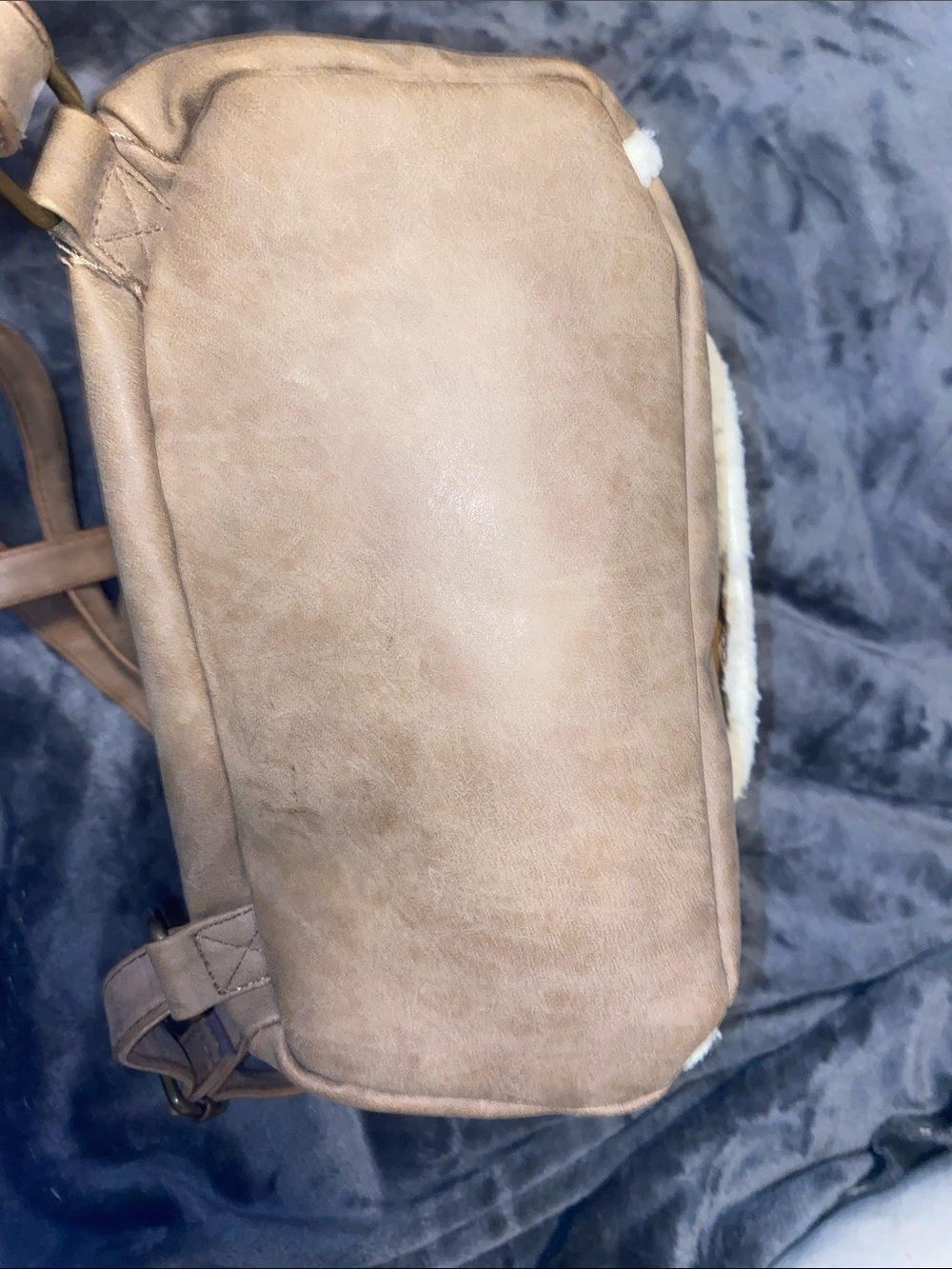 Shearling-Trim Tan Mini Backpack - Picture 6 of 13